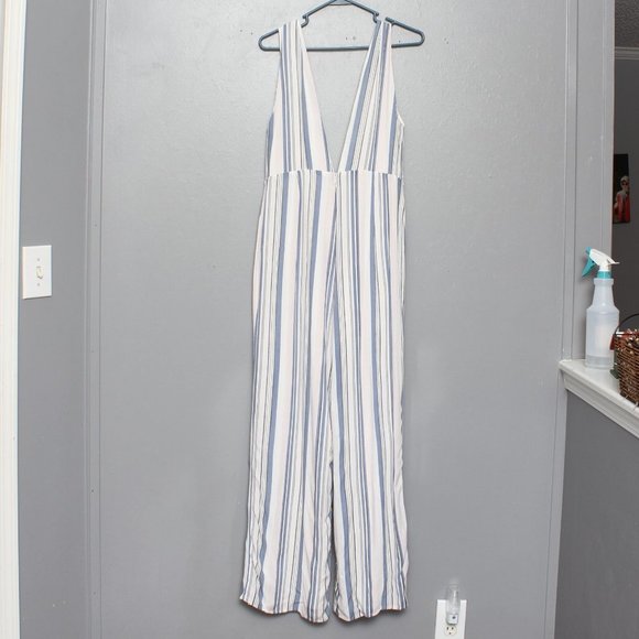 Super down revolve striped deep v neck jumpsuit - Picture 2 of 6